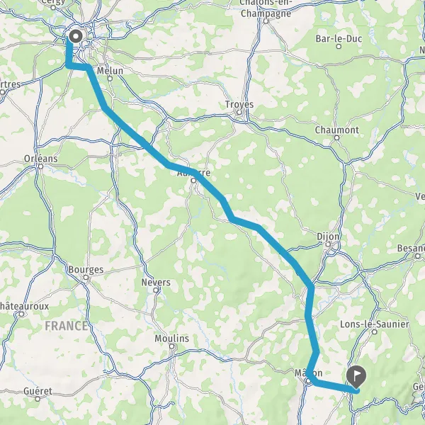 Itinéraire en voiture de 50 Rue des Entrepreneurs, 75015 Paris à France, 01370 Meillonnas