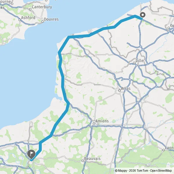 Itinéraire en voiture de 8000-8380 Bruges Région Flamande (Belgique) à ...