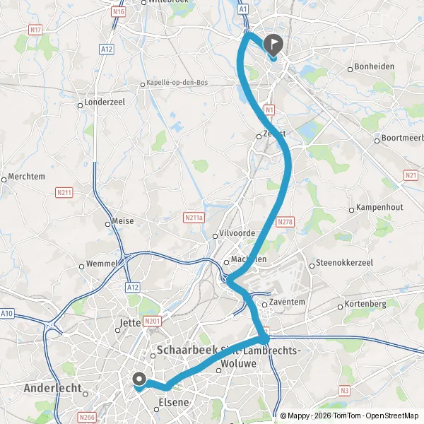 Itinéraire en voiture de 1000-1130 Bruxelles Région de Bruxelles ...