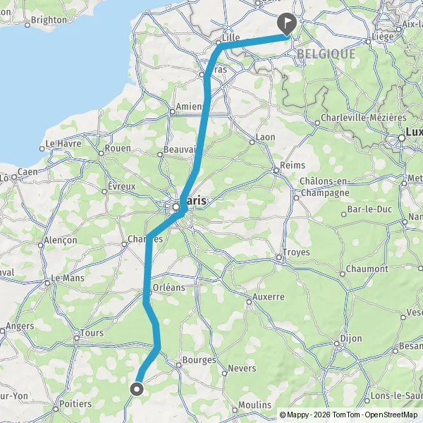 Itinéraire en voiture de Châteauroux 36000 à 1480 Tubize Région ...