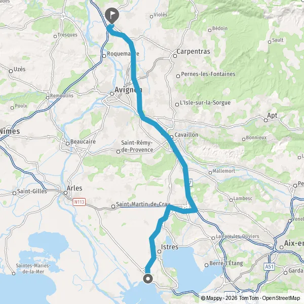 Itinéraire en voiture de Fos-sur-Mer 13270 à Orange 84100
