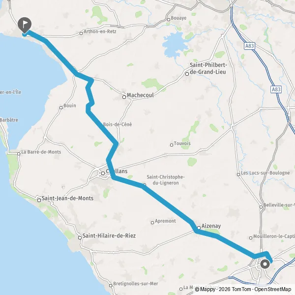 La Roche-sur-Yon Pornic  Comparer les trajets, la distance et les prix   Mappy