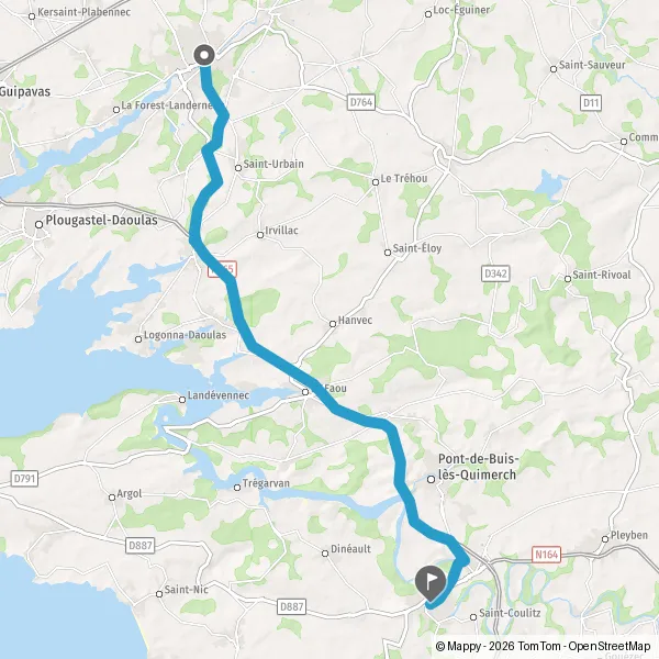 Itinéraire en voiture de Landerneau 29800 à Châteaulin 29150