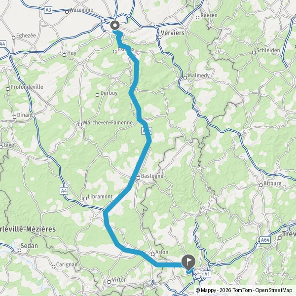 Itinéraire en voiture de 4000-4032 Liège Région Wallonne (Belgique) à ...