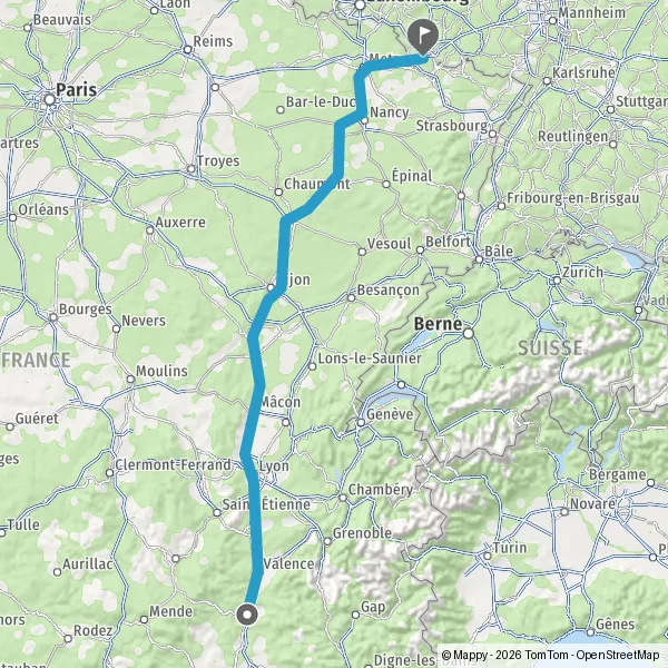 Itinéraire en voiture de Montélimar 26200 à Forbach 57600
