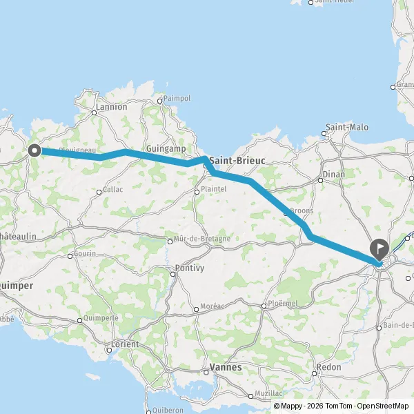 Itinéraire en voiture de Morlaix 29600 à Rennes 35000-35700