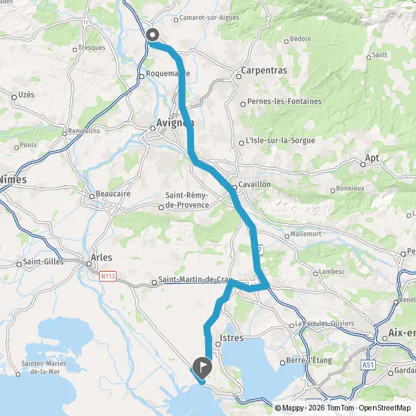Itinéraire en voiture de Orange 84100 à Fos-sur-Mer 13270