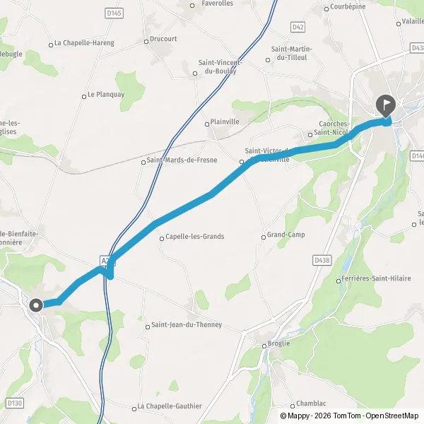 Itinéraire en voiture de Orbec 14290 à Bernay 27300