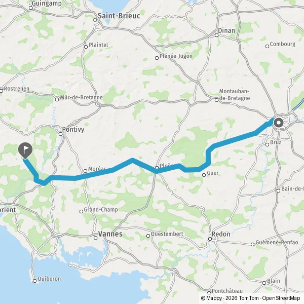 Itinéraire en voiture de Rennes 35000-35700 à Bubry 56310