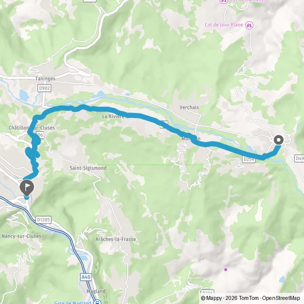 Itinéraire en voiture de Samoëns 74340 à Cluses 74300