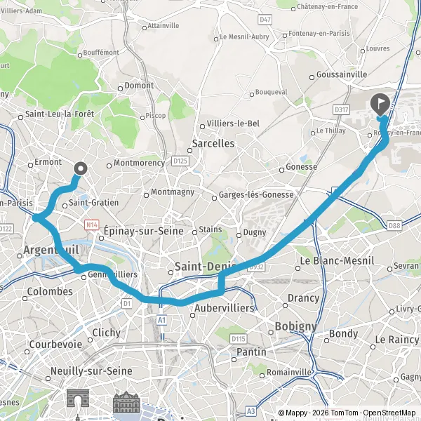 Soisy-sous-Montmorency Aroport Charles de Gaulle, Roissy-en-France   Comparer les trajets, la distance et les prix  Mappy
