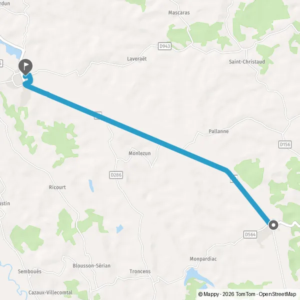 Itinéraire en voiture de Tillac 32170 à Marciac 32230