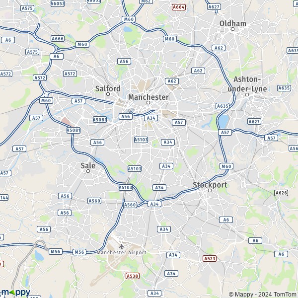 La carte pour la ville de Manchester M1 1-WA16 7