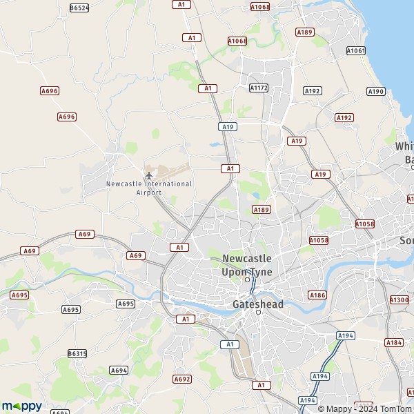 La carte pour la ville de Newcastle Upon Tyne NE1 1-NE98 1