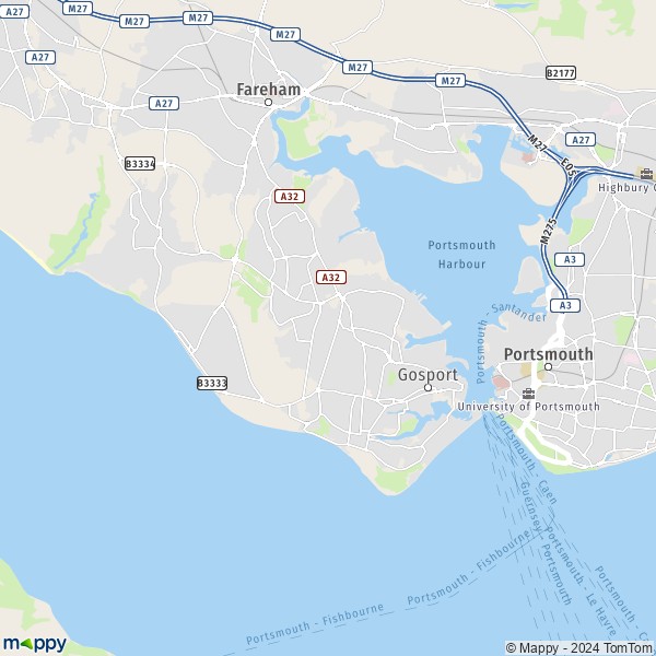 La carte pour la ville de Gosport PO12 1-PO16 9