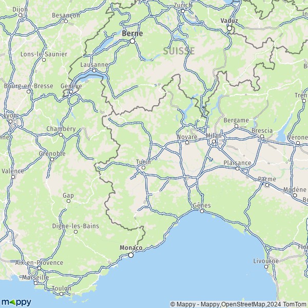 La carte de la région Piémont