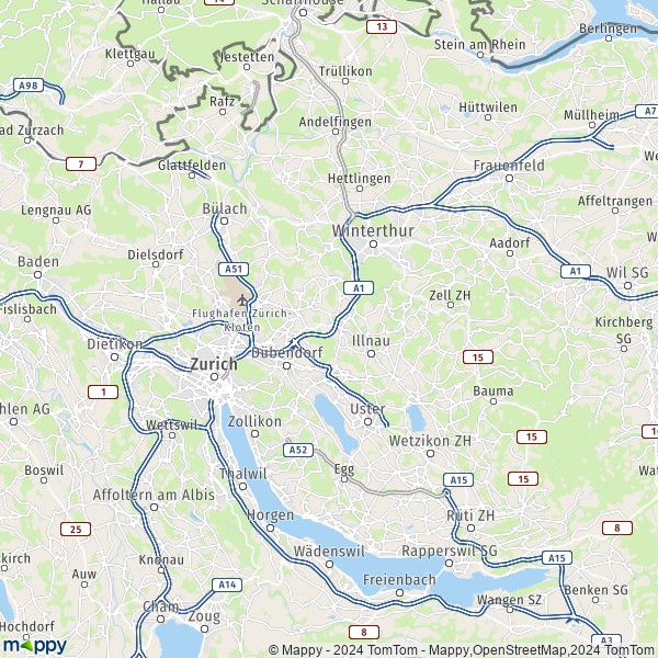 La carte de la région Zurich