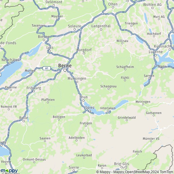 La carte de la région Berne