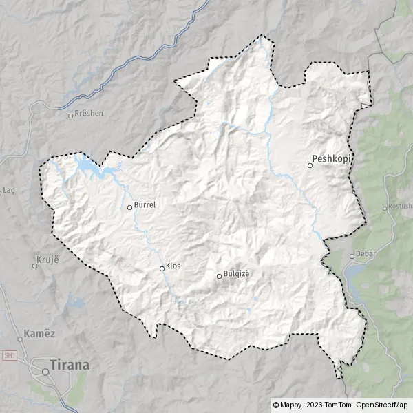 La carte de la région Dibër