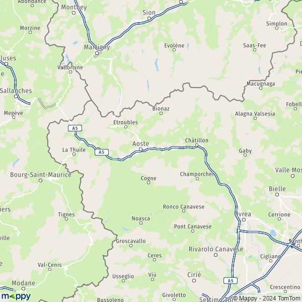 La carte de la région Vallée d'Aoste