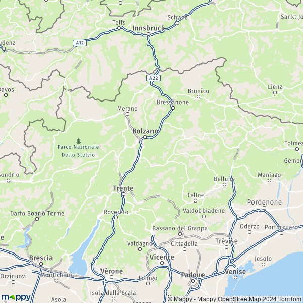 La carte de la région Trentin-Haut-Adige