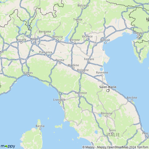 La carte de la région Émilie-Romagne