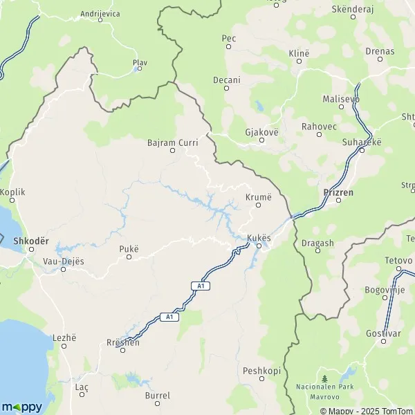 La carte de la région Kukës