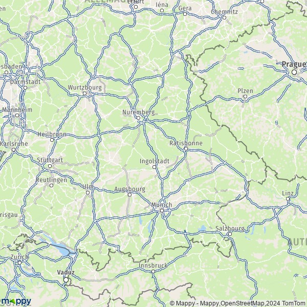 La carte de la région Bavière