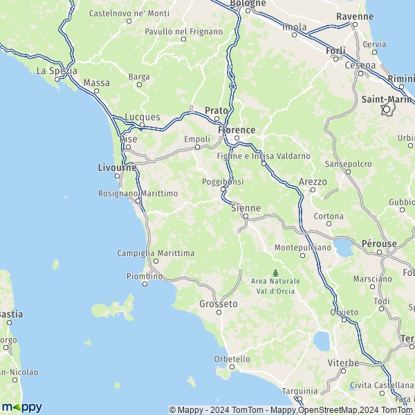 La carte de la région Toscane