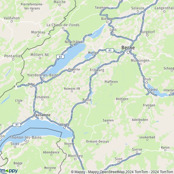 La carte de la région Fribourg