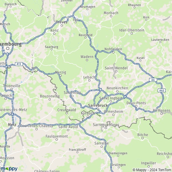 La carte de la région Sarre