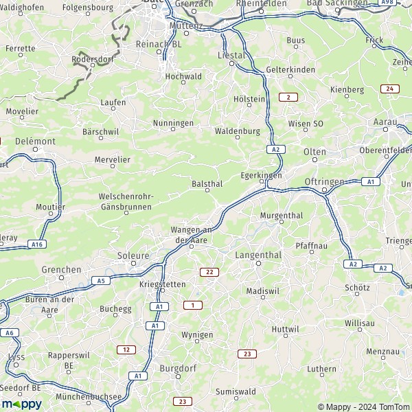 La carte de la région Soleure