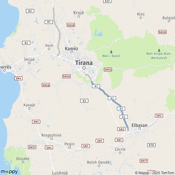 La carte de la région Tirana