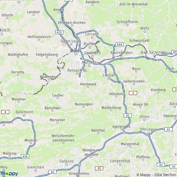 La carte de la région Bâle-Campagne