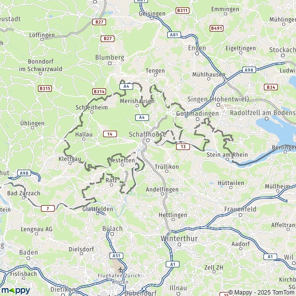 La carte de la région Schaffhouse