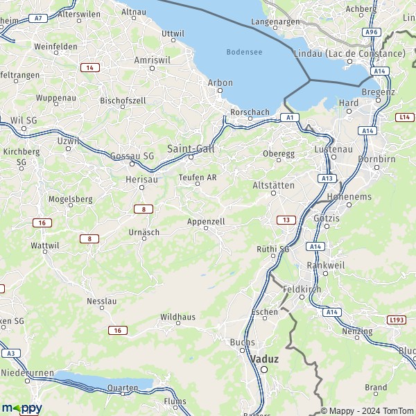 La carte de la région Appenzell Rhodes-Extérieures