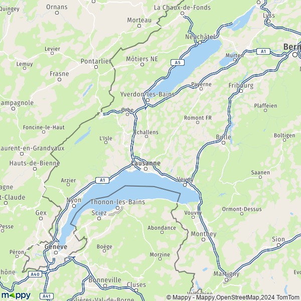 La carte de la région Vaud