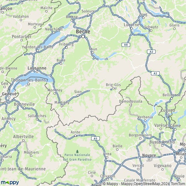 La carte de la région Valais