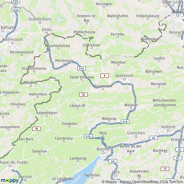 La carte de la région Jura