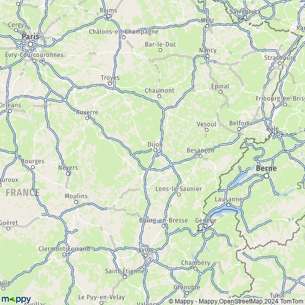 La carte de la région Bourgogne-Franche-Comté