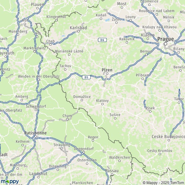 La carte de la région Plzen