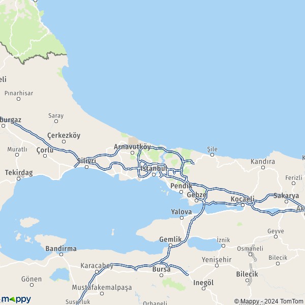 La carte de la région Istanbul