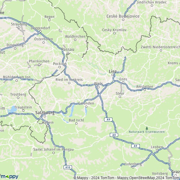 La carte de la région Haute-Autriche