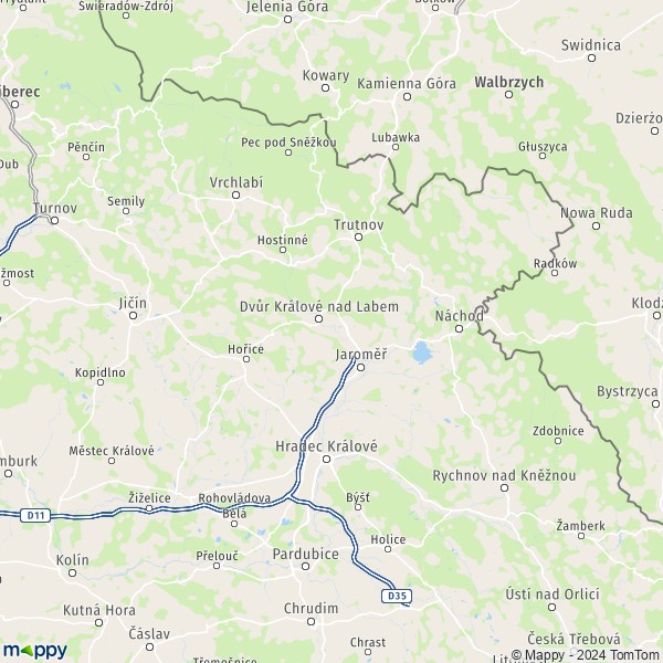 La carte de la région Hradec Králové