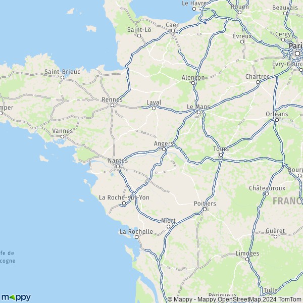 La carte de la région Pays de la Loire