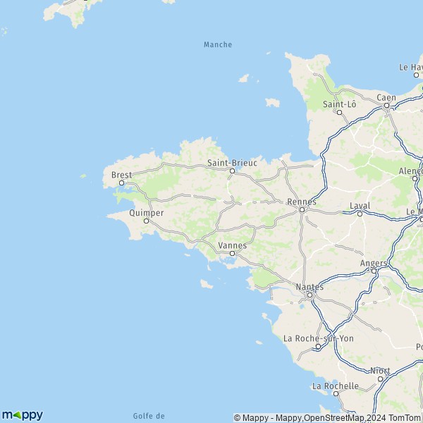 La carte de la région Bretagne
