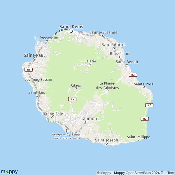 La carte de la région Réunion