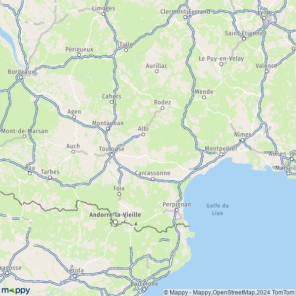 La carte de la région Occitanie