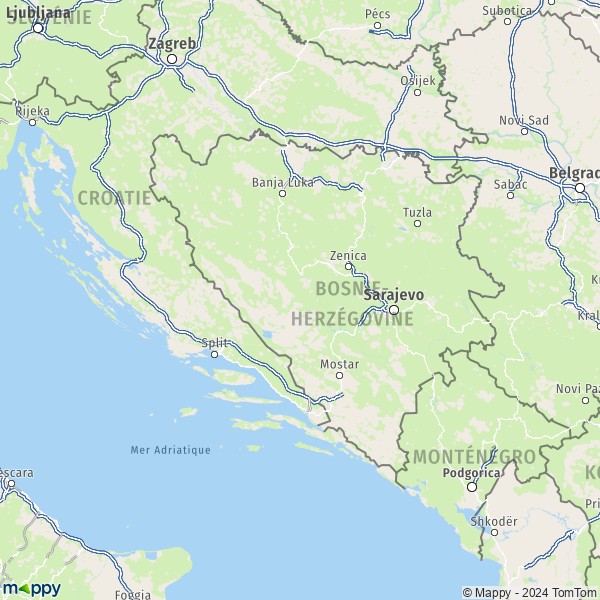 La carte de la région Fédération de Bosnie-Herzégovine