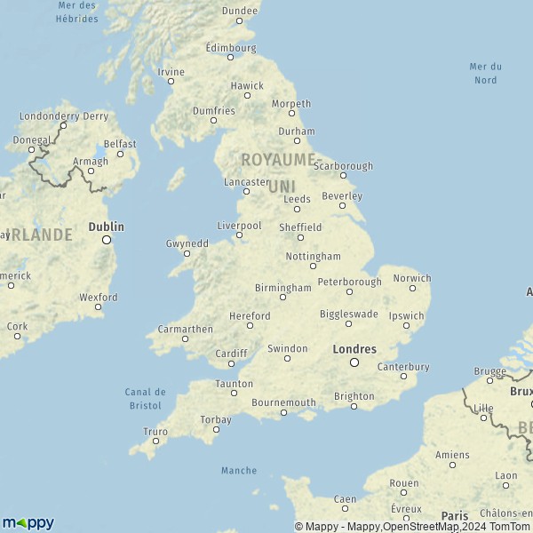 La carte de la région Angleterre
